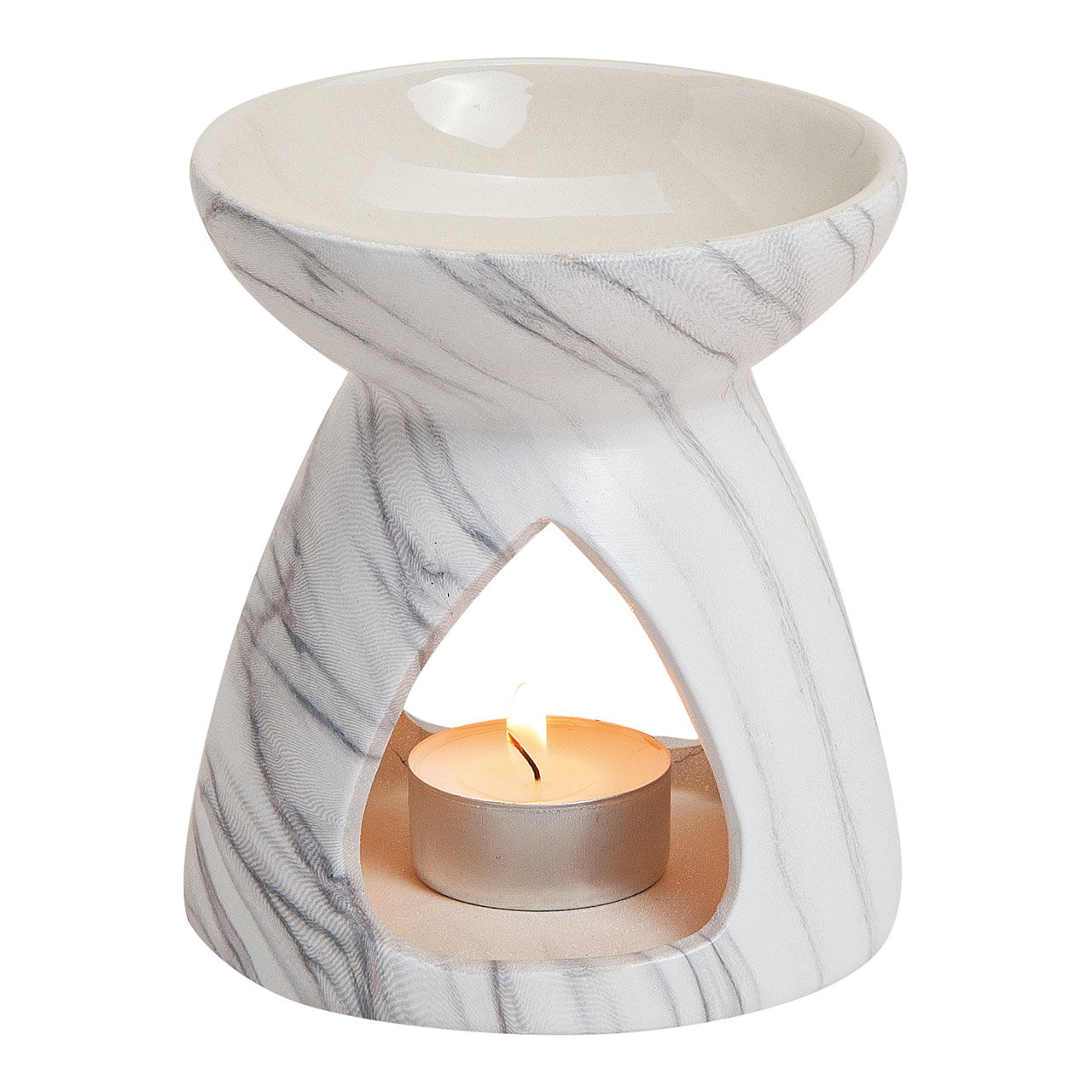 Duftlampe weiß aus Keramik (B/H/T) 10x11x10 cm Teelichthalter, Kerzenhalter, Marmoreffekt, Steinoptik, Marble-Design