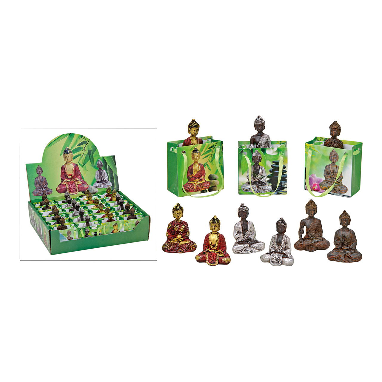 Buddha in Geschenktüte aus Poly, 12-fach sortiert, 5 cm Buddha in Geschenktüte aus Poly, 12-fach sortiert, 5 cm