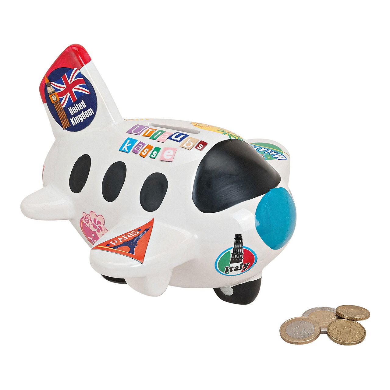 Airplane travel money box, ceramic, W16 x D17 x H14 cm