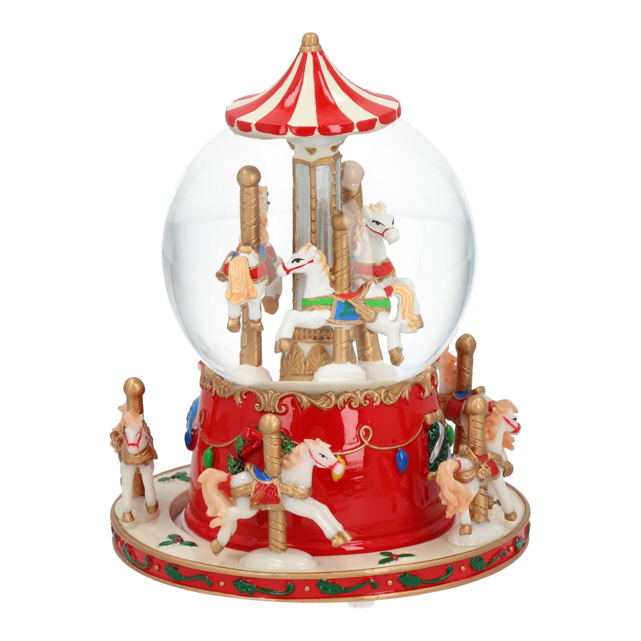 Reloj musical/carrusel de bolas de nieve, música, en movimiento, de poliéster rojo (A/A/P) 15x17x15cm Abspielen, Geburtstagstorte, Vergnügungspark, Karussell, Person