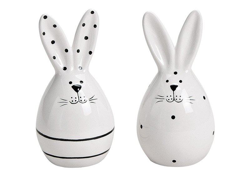 Rabbit, ceramic, white, 2 assorted (w/h/d) 5x11x5cm