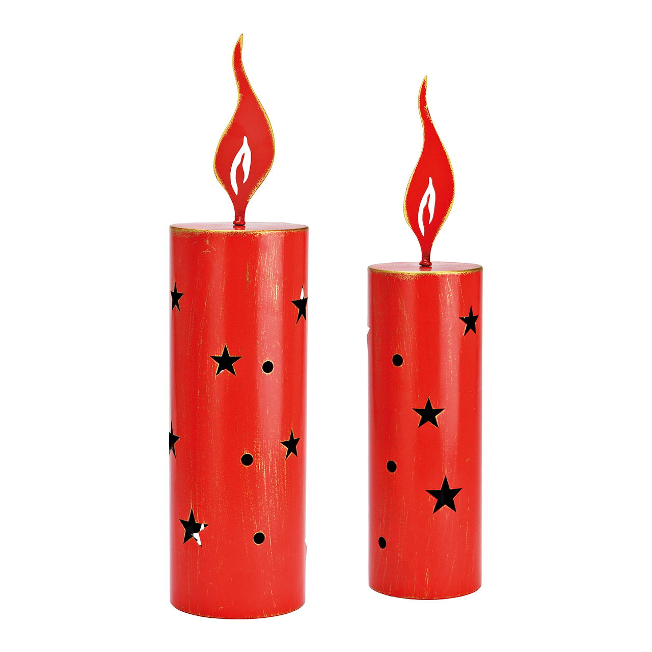 Candle stand set of 2, made of metal red (W/H/D) 10x45x10cm, 12x50x12cm