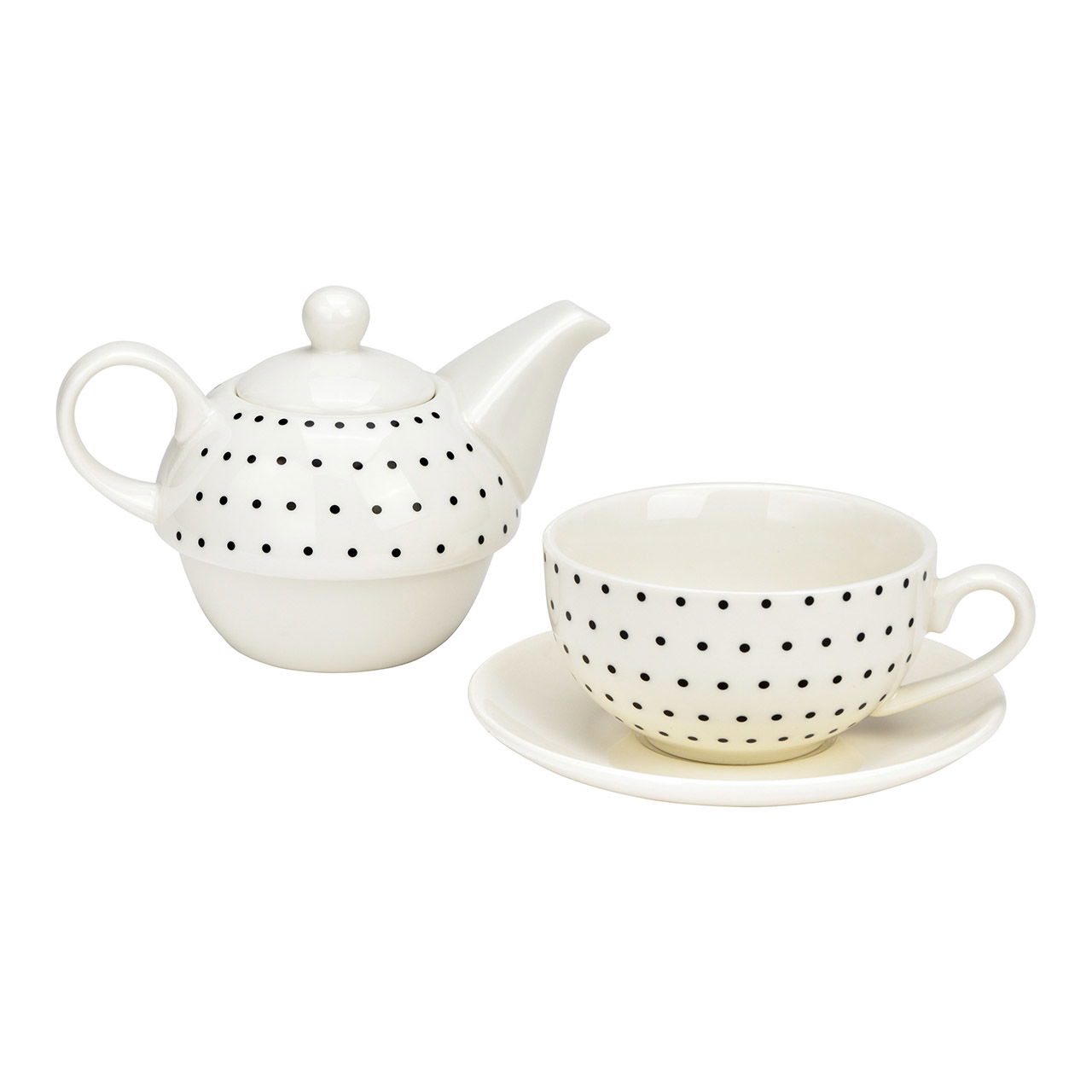 Set di teiere, decorazione a pois, set di 3, in porcellana bianca (L/H/D) 15x16x15cm 400ml/250ml