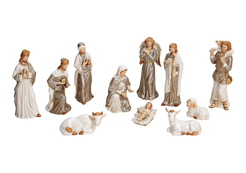 Set van porseleinen kerstfiguren beige 11 stuks, 4-16cm
