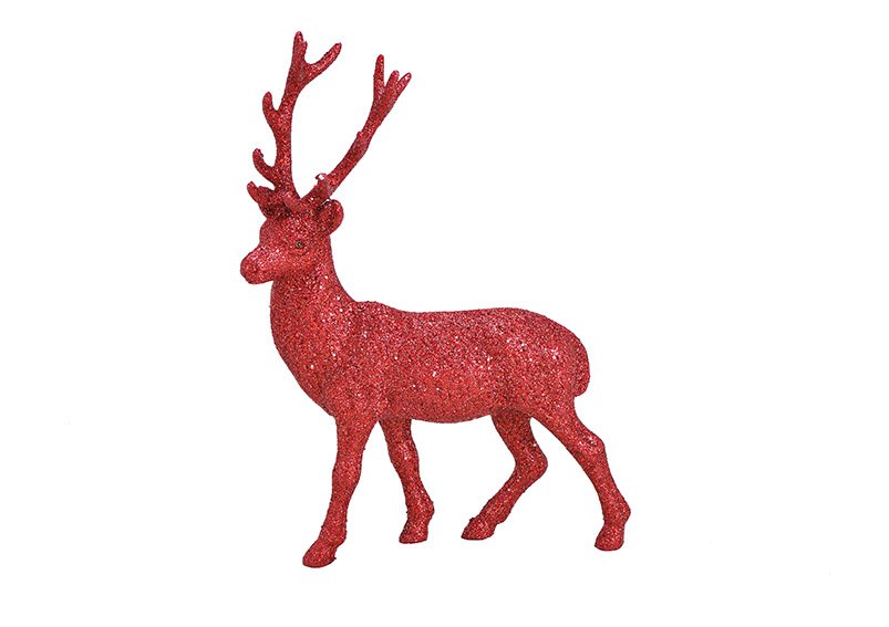 Deer with glitter plastic red, 20x30x5cm