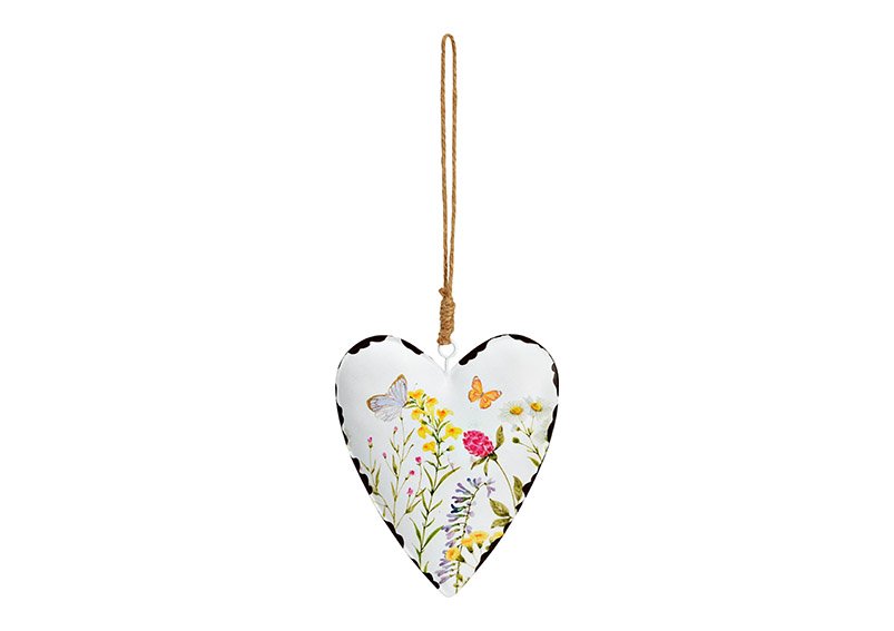 Pendentif cœur avec décor floral en métal blanc (L/H/P) 10x12x2cm