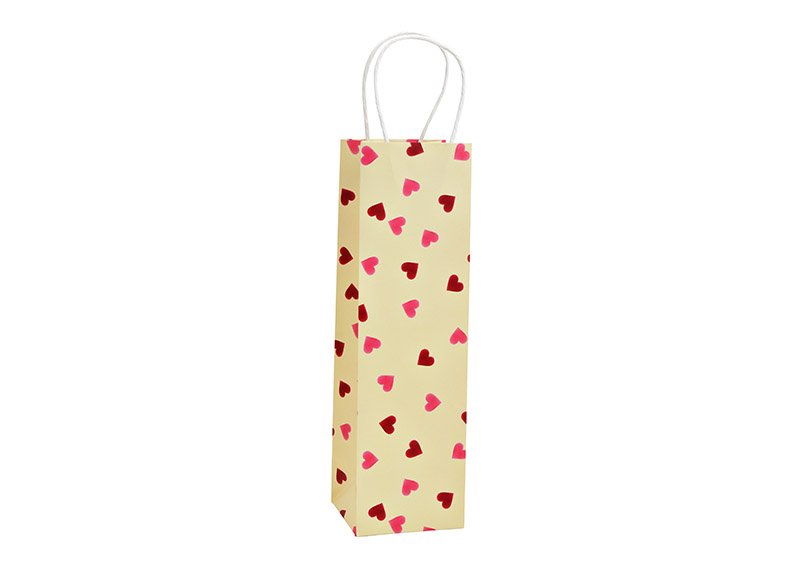 Bottle bag heart decor of paper / cardboard Beige (W/H/D) 10x36x10cm