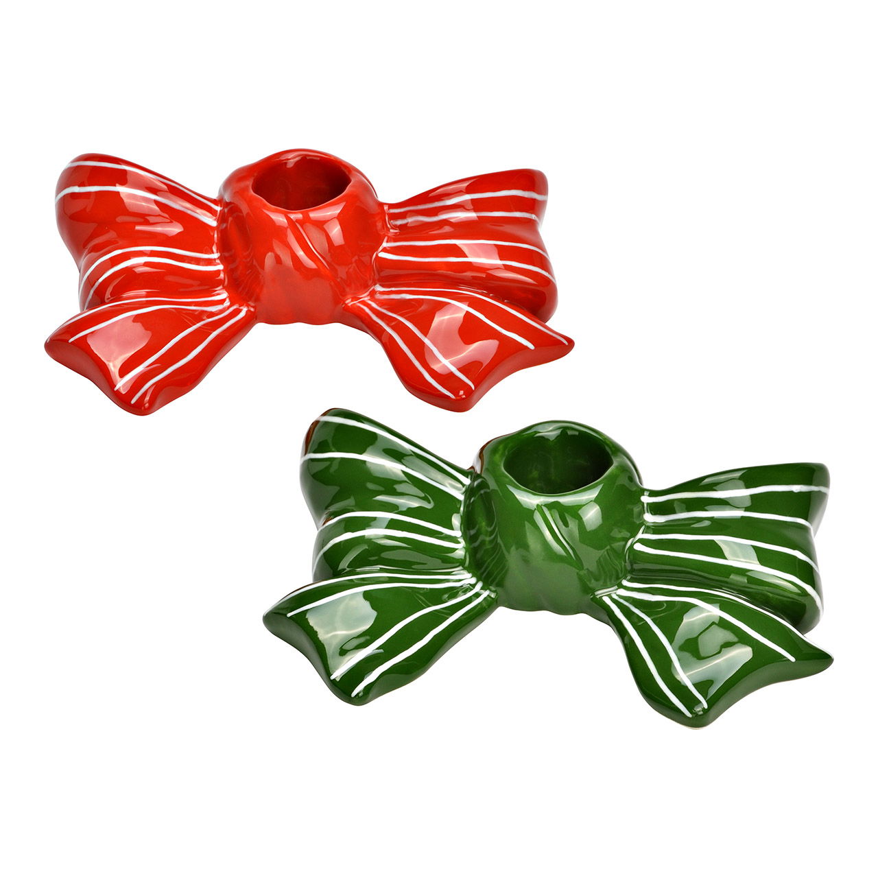 Kerzenhalter Schleife aus Keramik, 2-fach, Grün/Rot (B/H/T) 13x10x3cm Zubehor, Formelle Kleidung, Krawatte