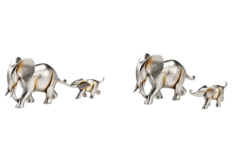 Elephant mother child set of 2, made of poly silver (W/H/D) 32x13x6cm