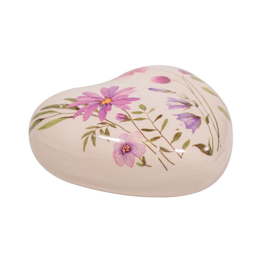 Heart with flower decoration, porcelain, 8.5x8.5x4.5cm, 1 piece, white Kissen, Dekoration für Zuhause, Porzellan, Töpferei, Teller