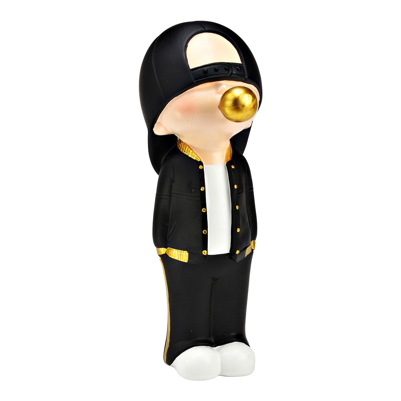 Figure boy with chewing gum bubble made of poly black/white/gold (W/H/D) 9x26x13cm Figur, Erwachsener, Weiblich, Person, Frau