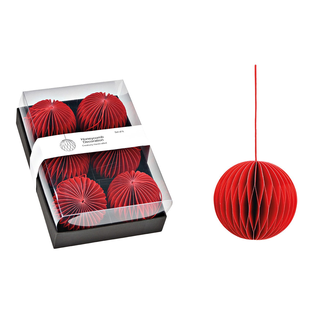 Palline a nido d'ape Appendino Set di 6, in carta/cartone rosso (L/H/D) 24x8x16cm Ø8cm