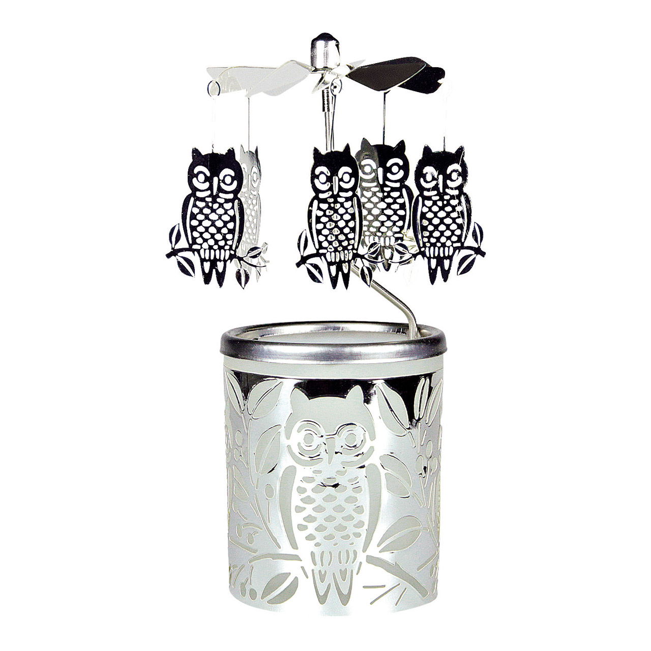 Glass lantern with metal owl top 6x15cm