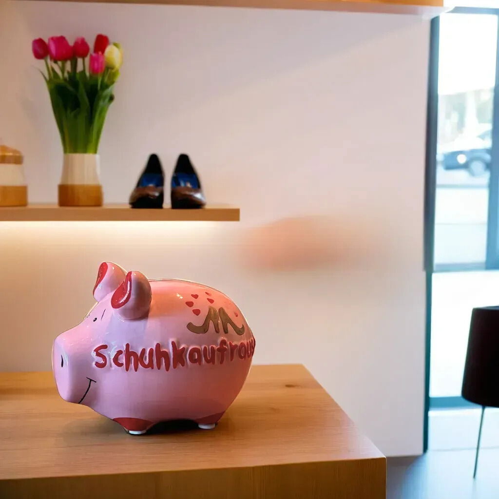Sparschwein Company Sparschwein "Schuhkaufrausch" aus Keramik, Rosa (B/H/T) 12,5x9x9 cm Kleinschwein Sparschwein
