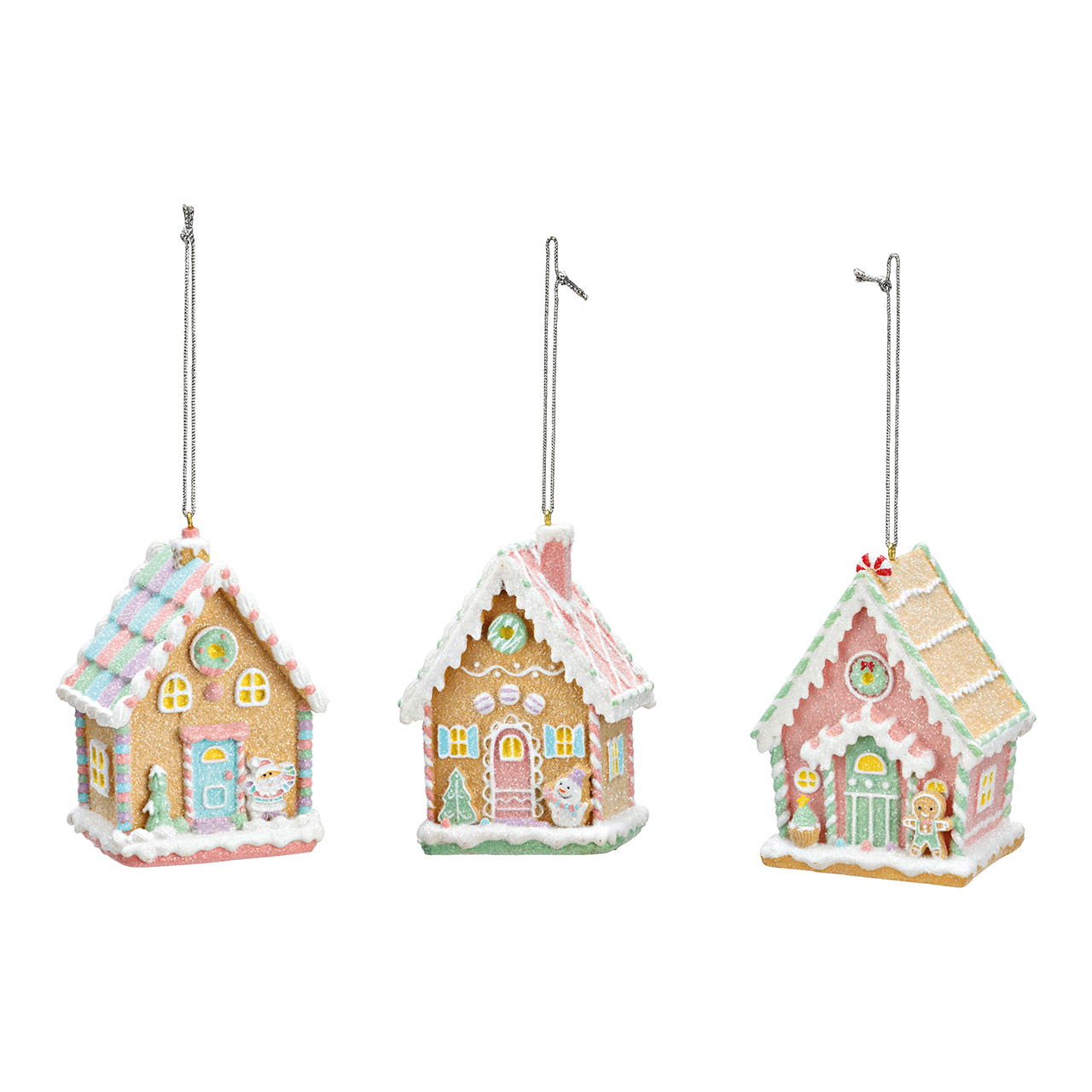 Hänger Lebkuchenhaus aus Poly,3-fach, Mint/Rosa (B/H/T) 6x10x6cm Essen, Süßigkeiten, Plätzchen, Schmuck, Halskette