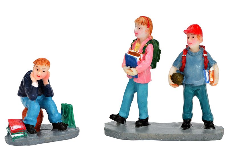 Figurines miniatures d'écoliers en poly multicolore 2 fois, (L/H/P) 3x4x2cm 5x5x2cm