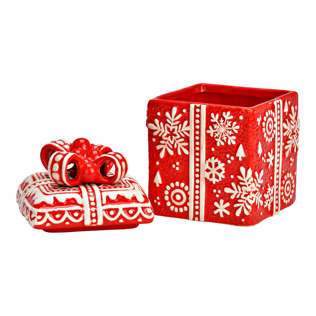Dose Weihnachtsgeschenk aus Keramik, Rot (B/H/T) 10x15x10cm Dose Weihnachtsgeschenk aus Keramik, Rot (B/H/T) 10x15x10cm