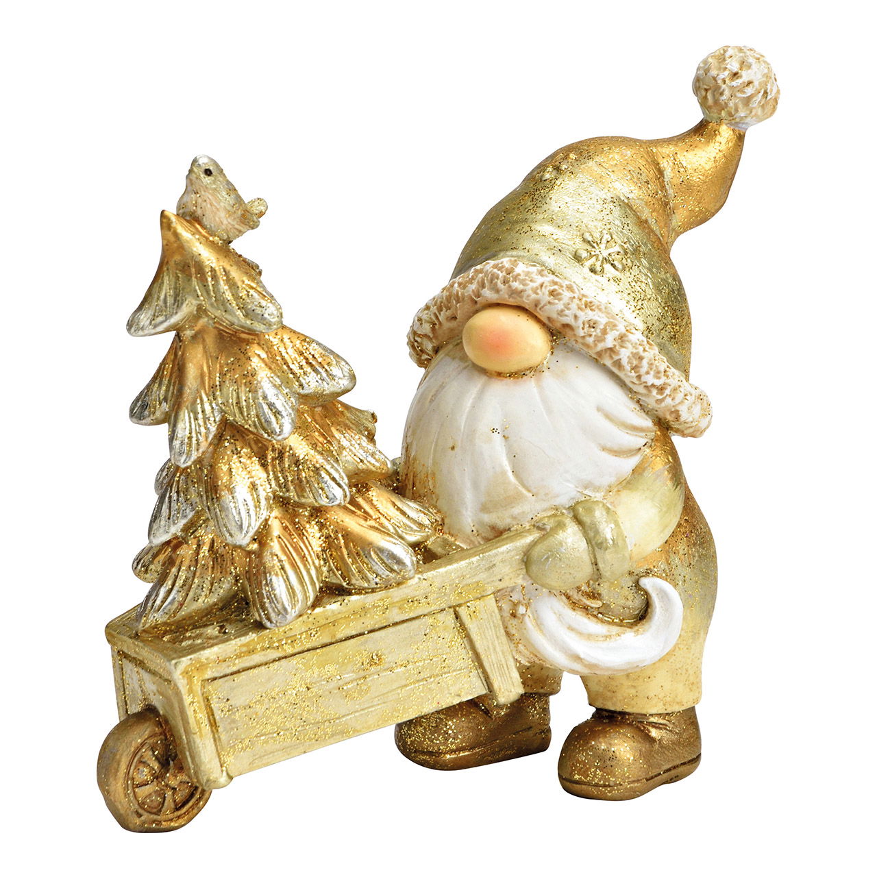 Kerstman met boom van poly goud (B/H/D) 11x11x6cm