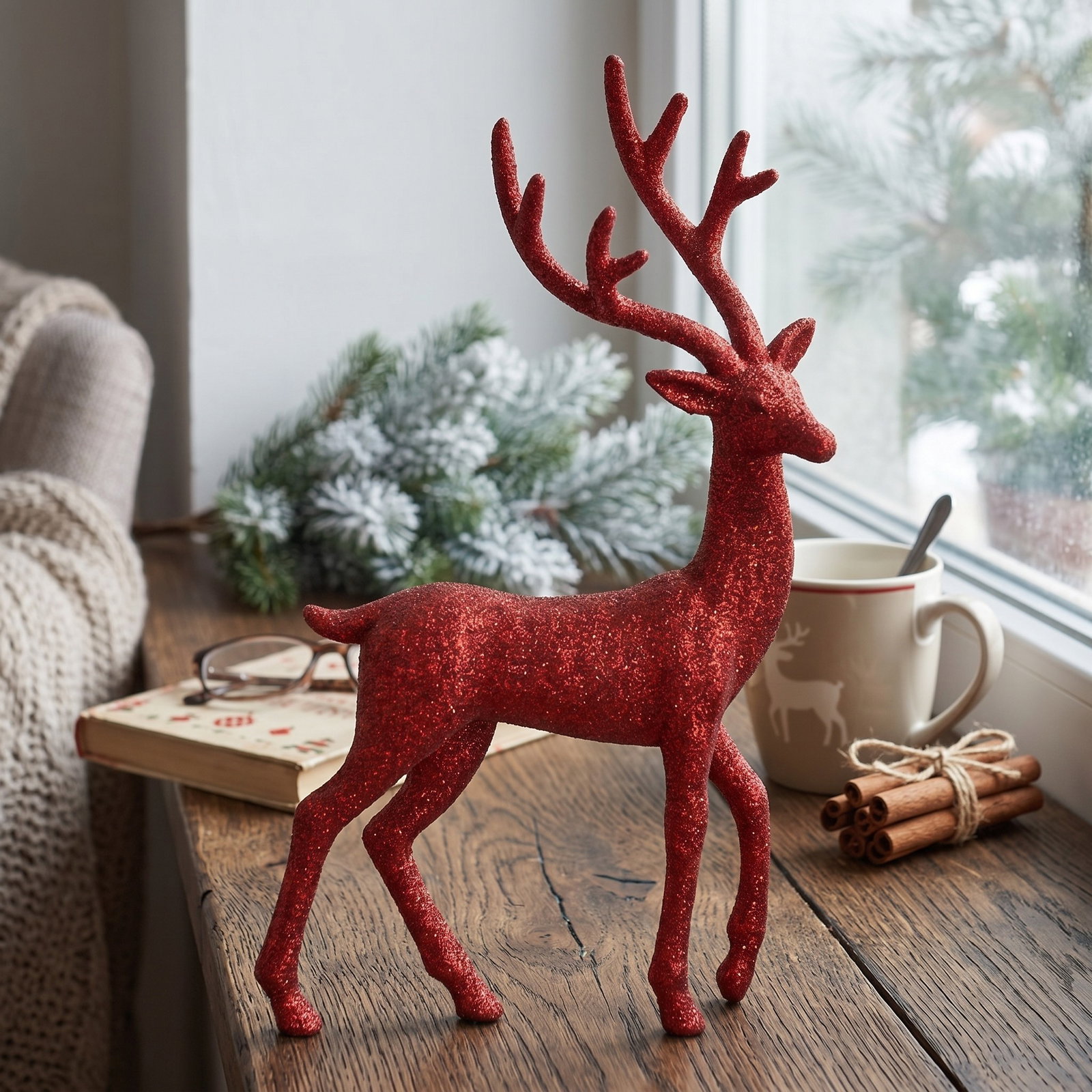 Rentier, Rot, Glitter, Dekoration, Weihnachtsdeko