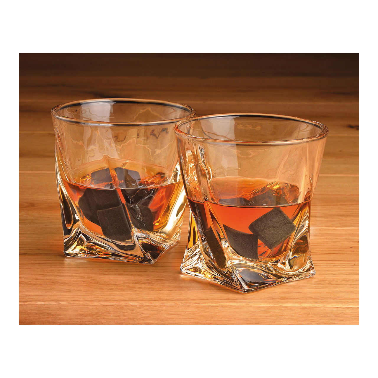 Whisky stenen set, basalt stenen ijsblokjes, 2cm, 8 blokjes met 4 glazen 9x8x9cm 300ml, 26,6x11,5x23,6cm