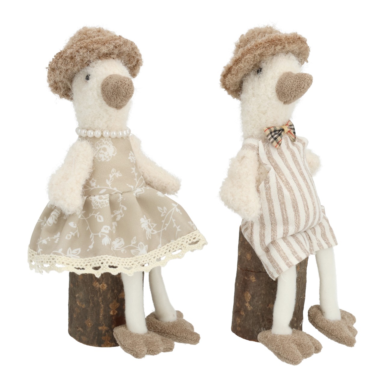 Hase, Stofffigur, Kleidung, Duo, Holzstumpf