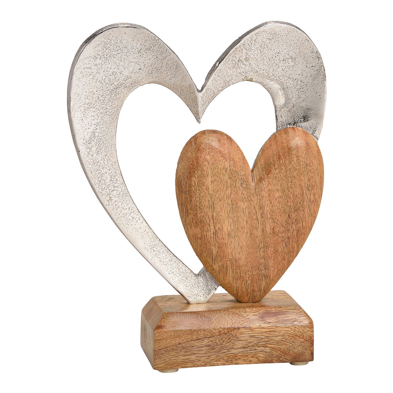 Cuore da esposizione in metallo, legno di mango Argento, marrone (w/h/d) 16x21x6cm