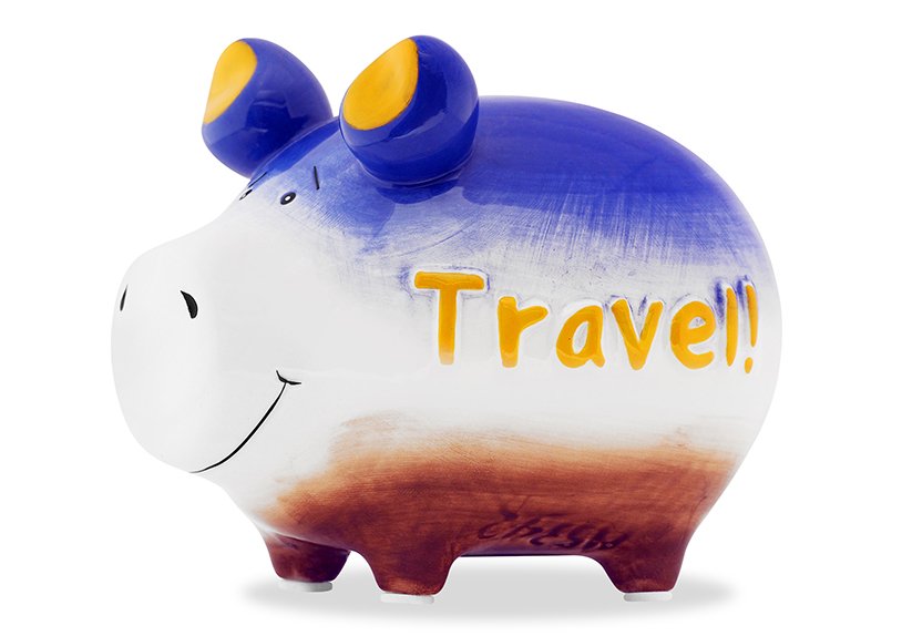 Tirelire KCG petit cochon, Travel, en céramique (L/H/P) 12,5x9x9 cm