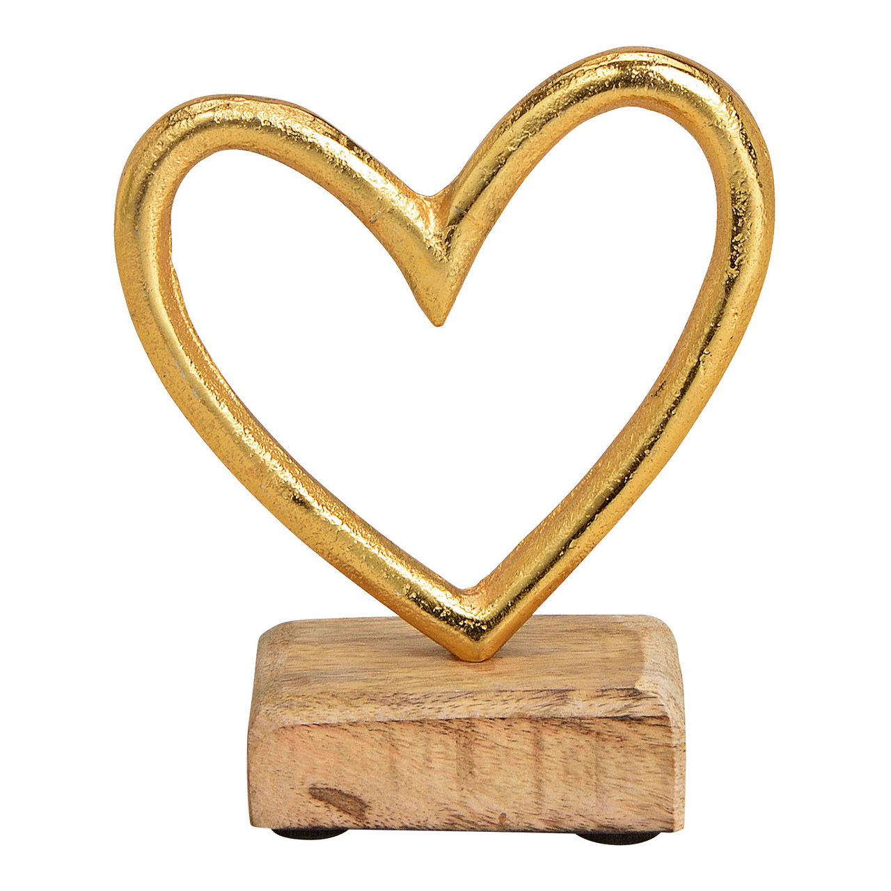 Soporte corazón sobre base de madera de mango de metal dorado (A/A/P) 11x13x5cm