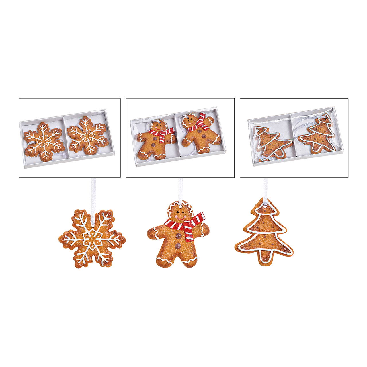 Weihnachtshänger Lebkuchen Schneeflocke/Figur/Baum aus Poly, Braun, 3-fach, 2er-Set (B/H/T) 6x6x0.5cm