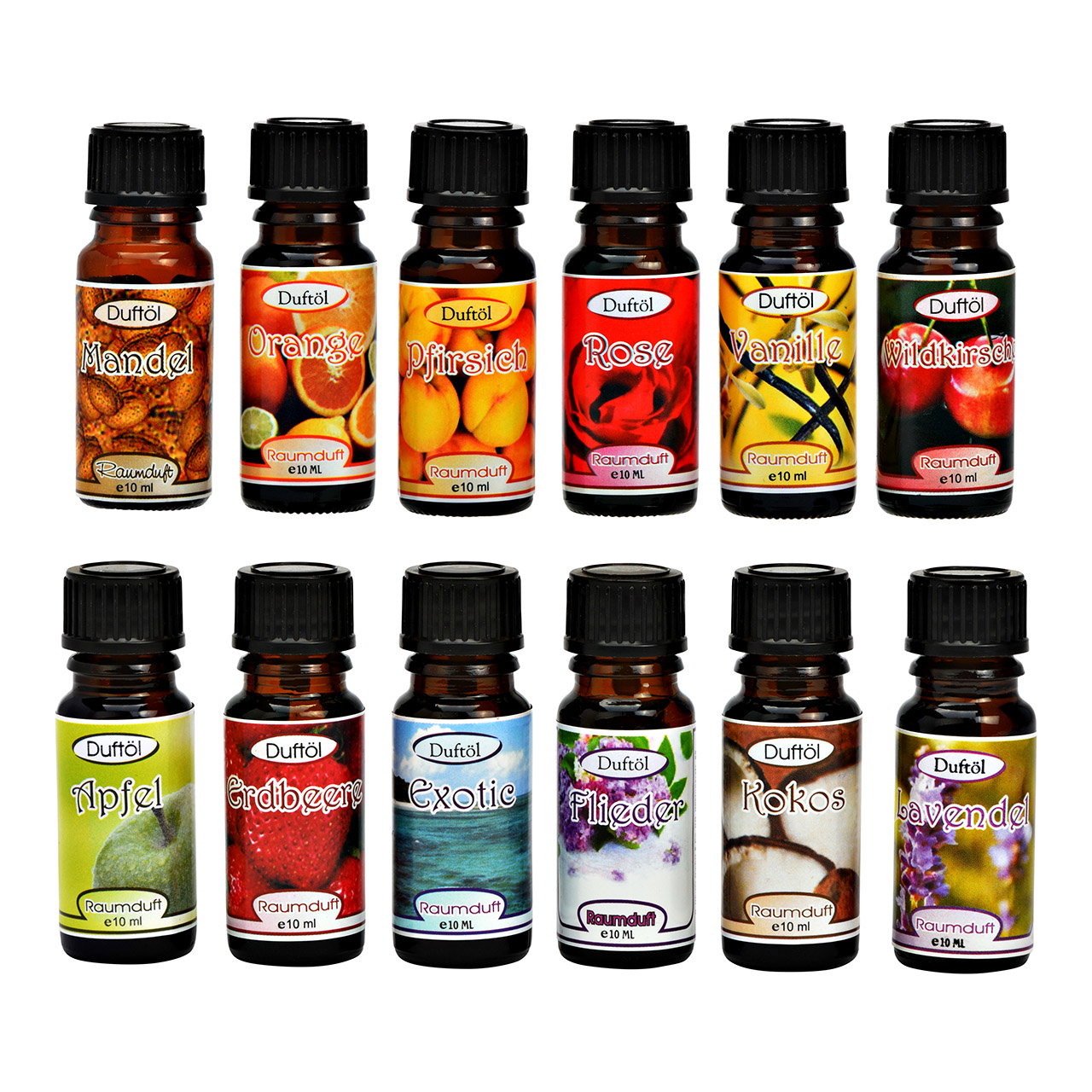 Raumduft-Öle Grundsortiment, 96 Stück, 10 ml ätherisches Öl, Duftöl, Küchenessenzen, Raumduft, Fruchtduft