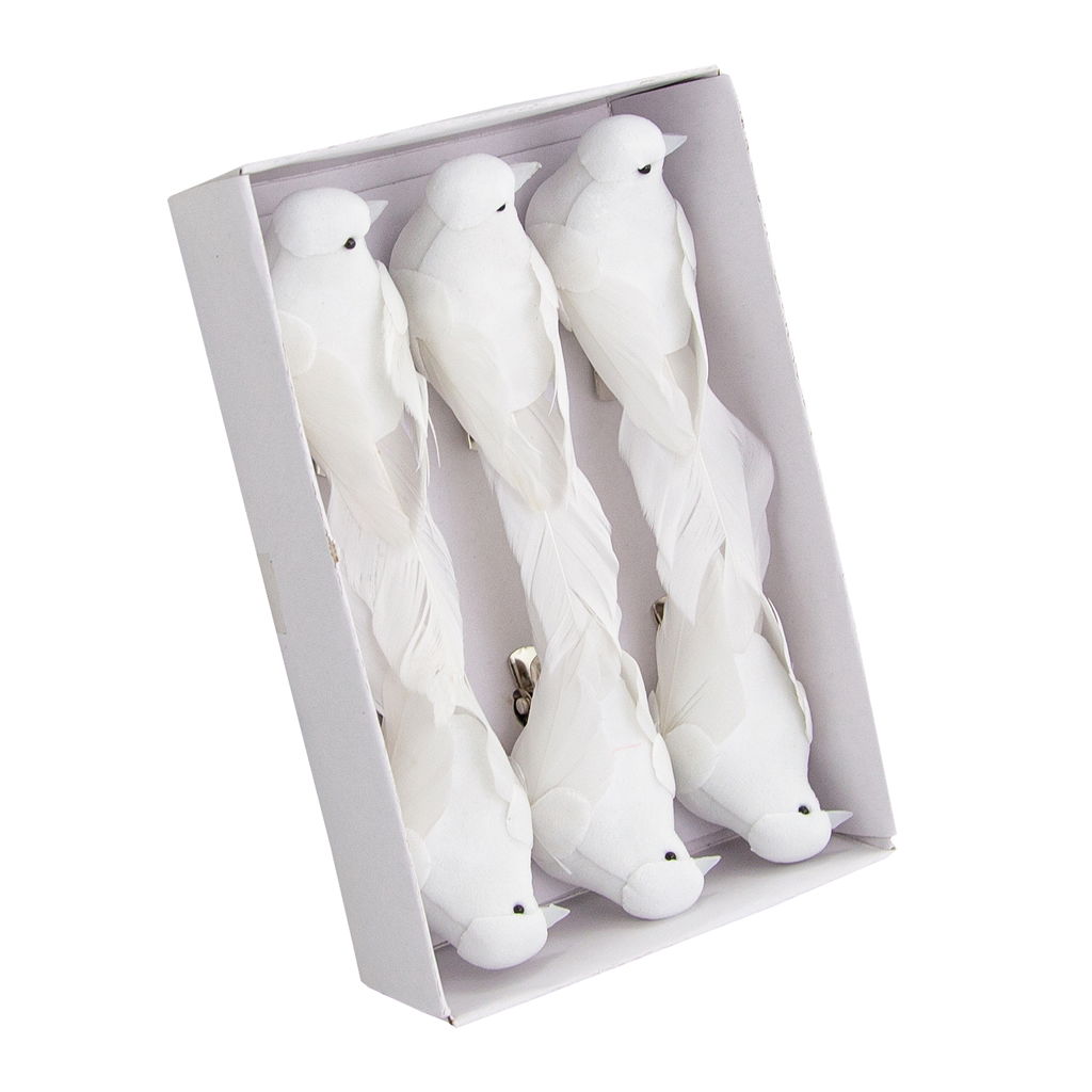 Colombe con clip, piume, 8 cm, 6 pz./confezione, bianco Tier, Vogel