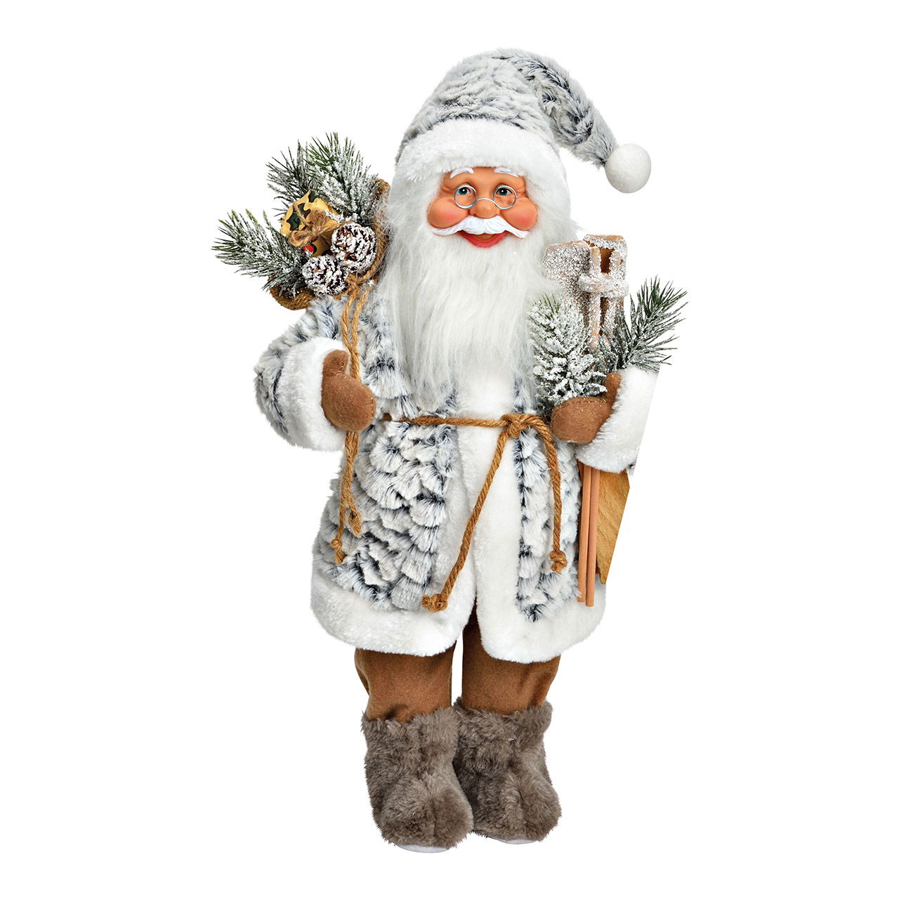 Kerstman plastic/textiel grijs, bruin (B/H/D) 24x49x18cm