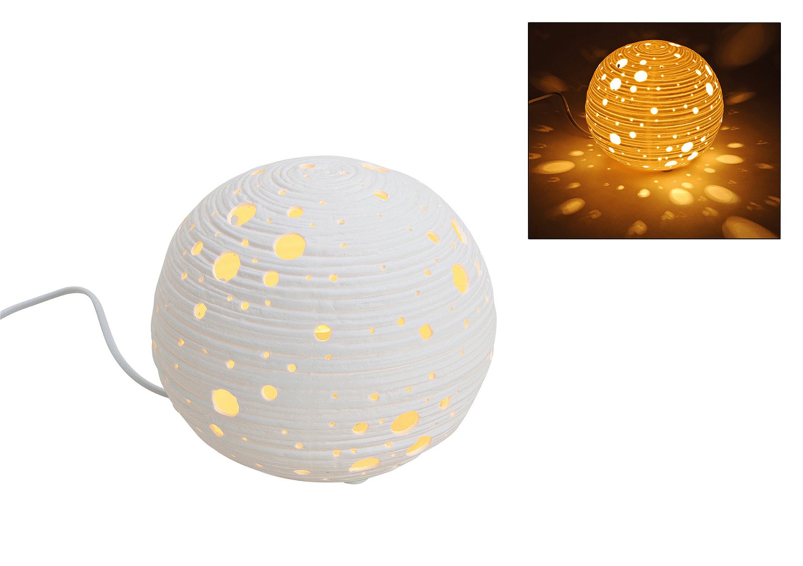 Lampe de table boule blanche en porcelaine, 21X19X21CM