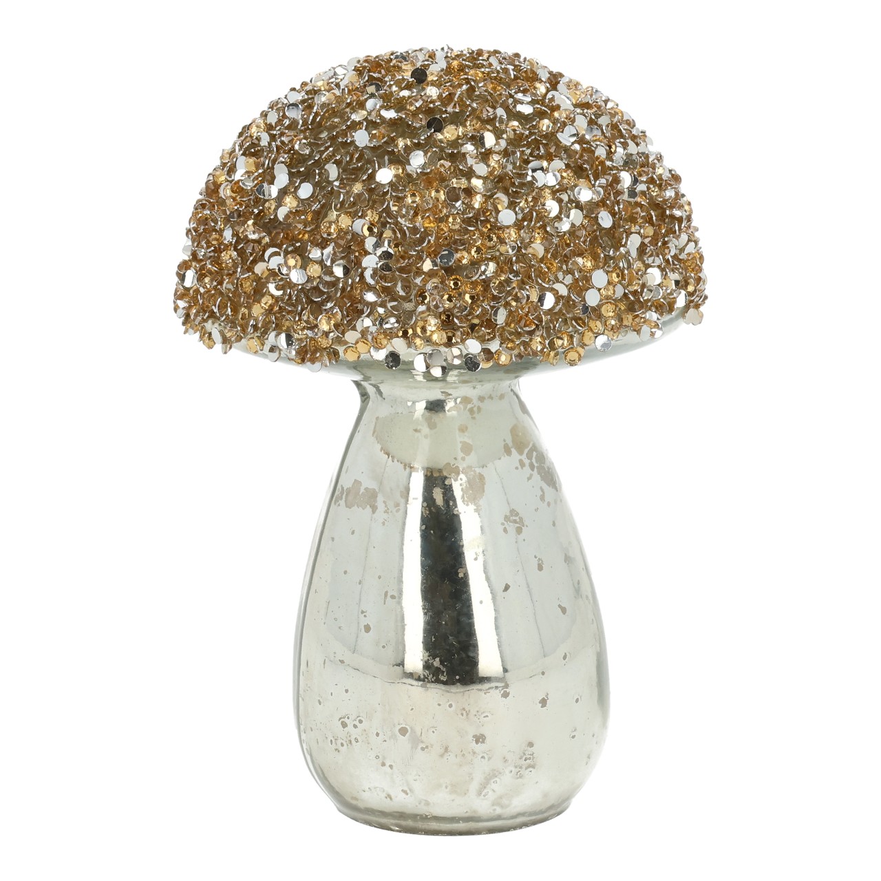 Pilz aus Glas Pink/Rosa (B/H/T) 10x14x10cm exklusive dekoration, glasvase, mushroom form, goldene konfettiform, glitzernde dekoration