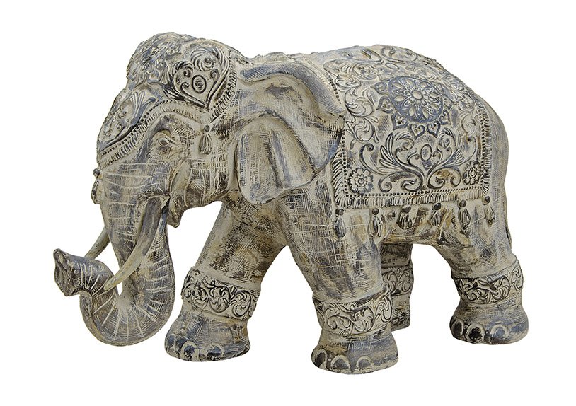 Elefante de poliéster gris, 50 x 22 x 34 cm.