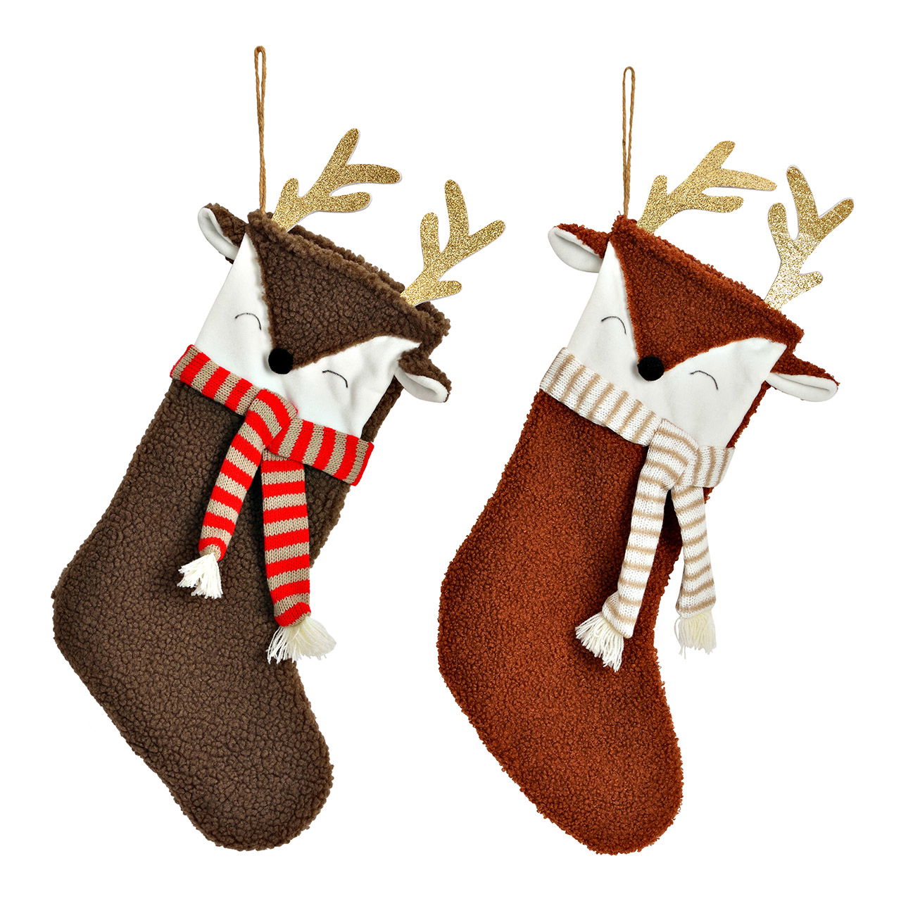St. Nicholas boot deer made of textile, 2-fold, brown (W/H/D) 24x55x2cm Weihnachtsdekorationen, Festival, Strumpfwaren, Geschenk, Strumpf