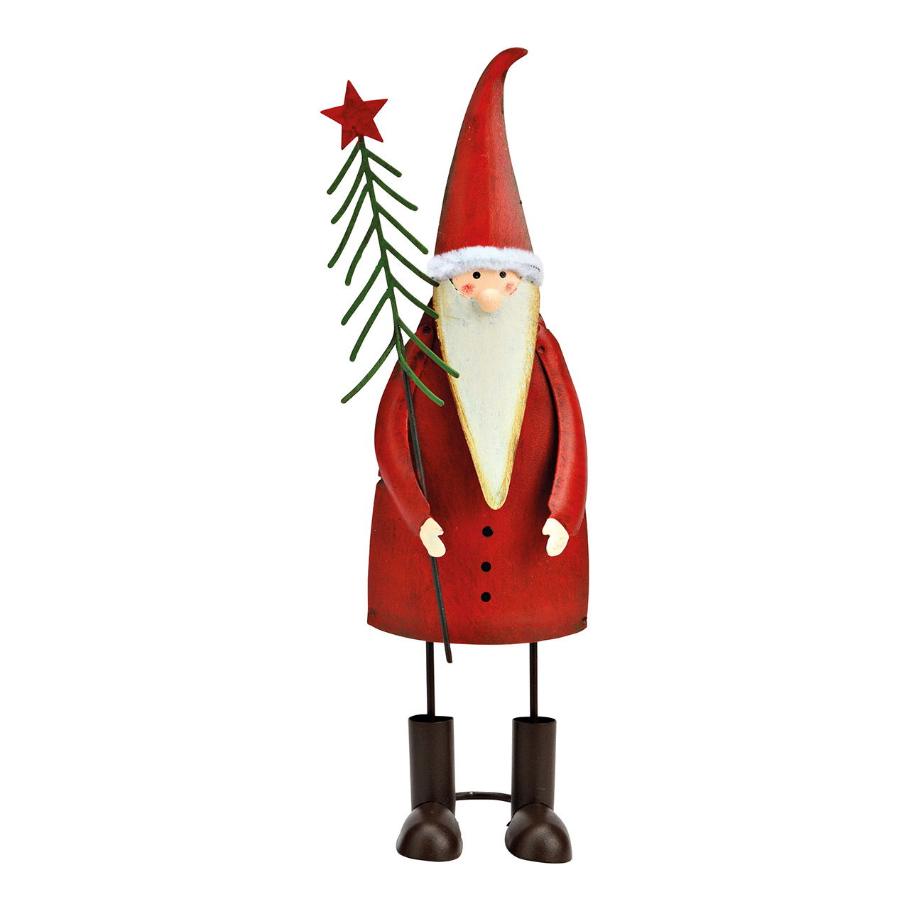 Babbo Natale con albero di Natale in metallo rosso (L/H/D) 6x21x6cm