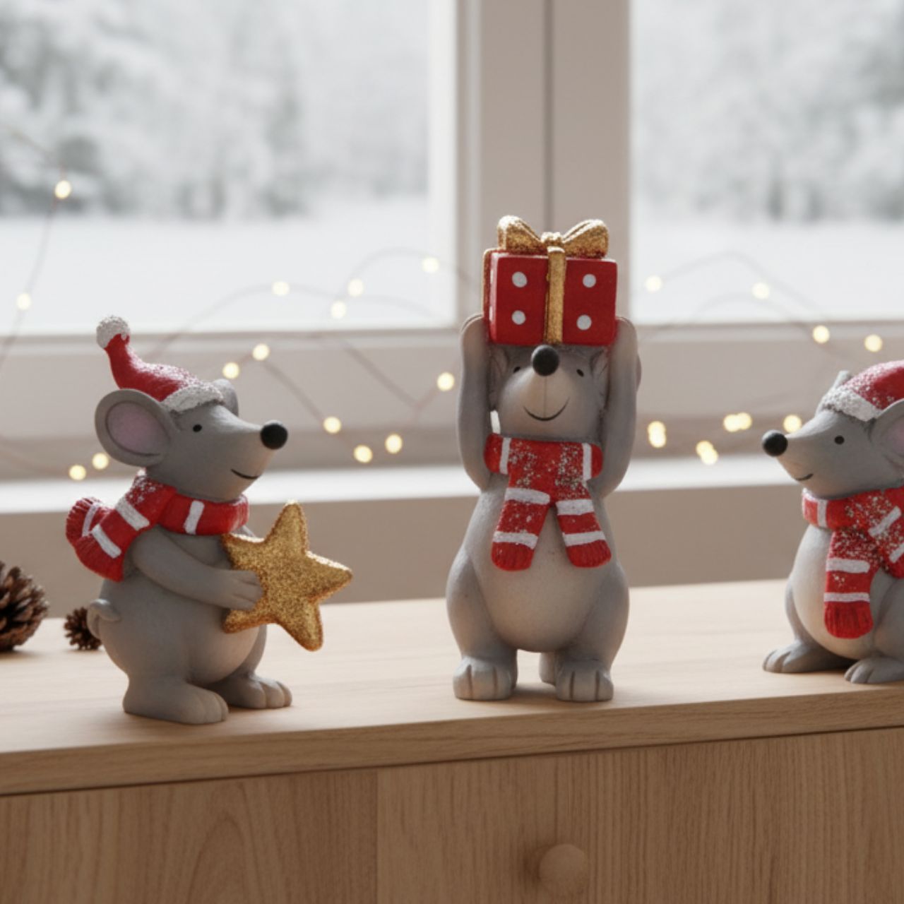 Topolino di Natale in polietilene grigio a 3 pieghe, (L/H/D) 3x6x3cm Figur, Spielzeug, Plüsch