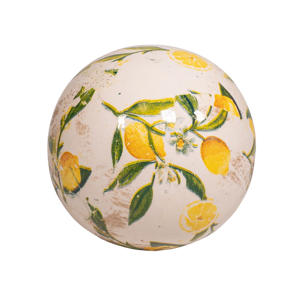 Ball with lemon design, porcelain, 12x12x12cm, 1 piece, yellow Teller