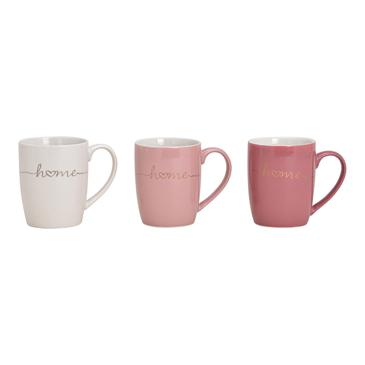 Taza HOME de porcelana Rosa/rosa, blanca con dorado de 3 pliegues, (A/H/D) 12x10x8cm 300ml