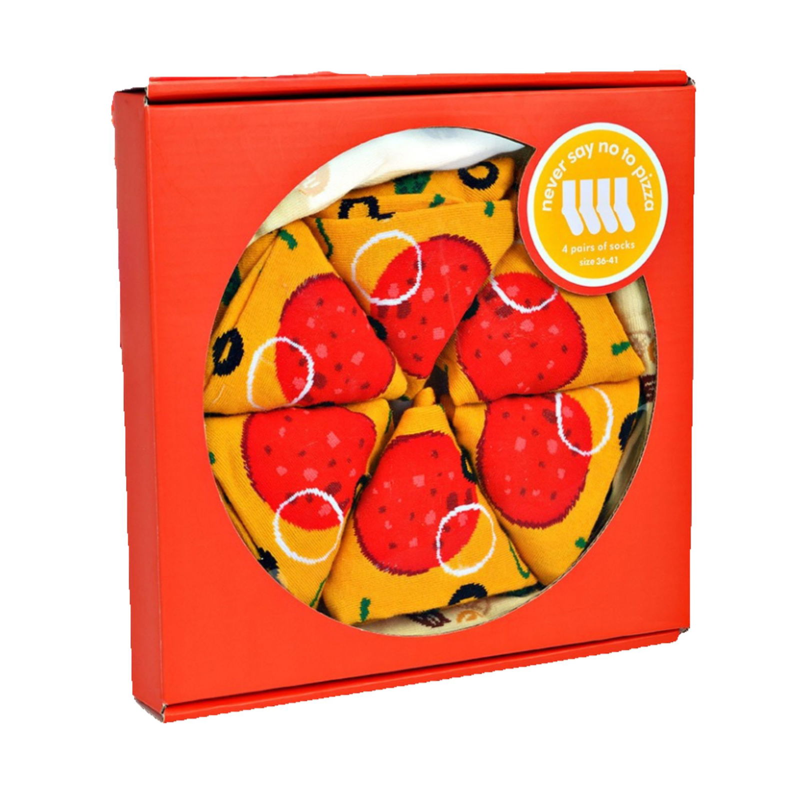 Sokken Pizza 4 paar van katoen, 2-laags, rood (B/H/D) 22x3x22cm Maat: 36-41/41-46 Bekleidung, Strumpfwaren, Socke
