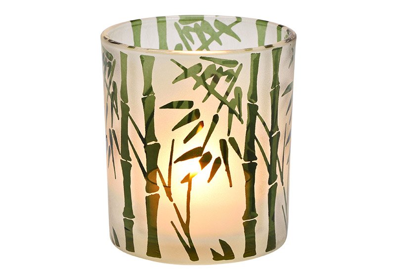 Photophore décor bambou, en verre vert (L/H/P) 7x8x7cm