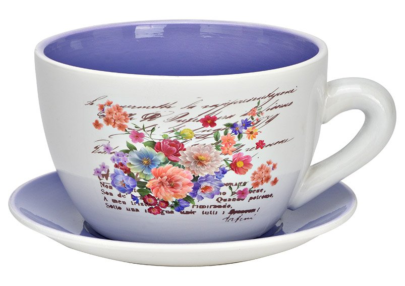 Blumentopf Tasse aus Keramik lila (B/H/T) 25x14x23cm