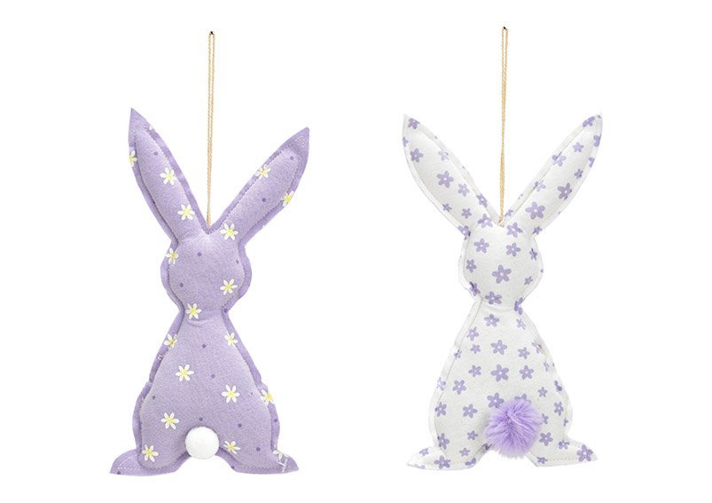 Hanger bunny of fabric purple 2-fold, (W/H/D) 10x19x3cm