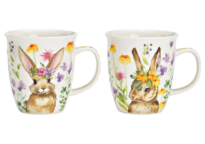 Mug bunny decor porcelain colorful 2-fold, (W/H/D) 13x10x10cm 420ml
