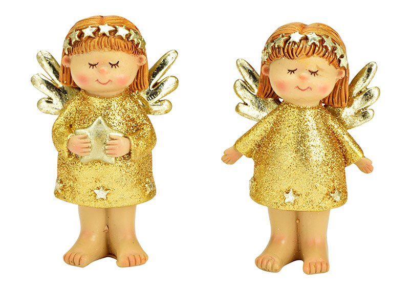 Engel mit Glitter aus Poly Gold 2-fach, (B/H/T) 5x9x3cm