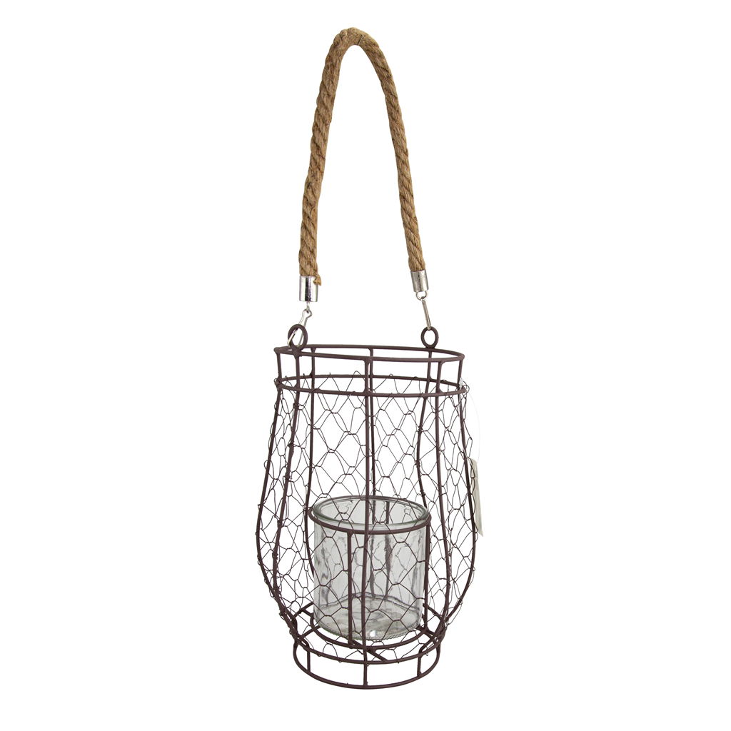 Laterne, Metall, 20x26cm, 1 Stck, dunkel braun, @ Lampe, Korb, Laterne