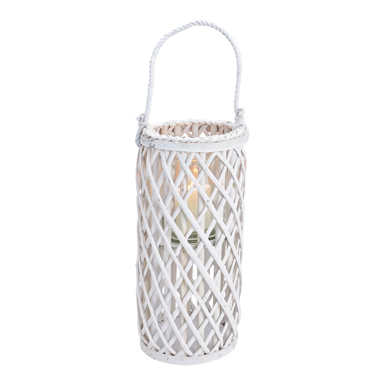 Lantern wickerwork with lantern glass made of natural material white (W/H/D) 18x40x18cm Lantern wickerwork with lantern glass made of natural material white (W/H/D) 18x40x18cm