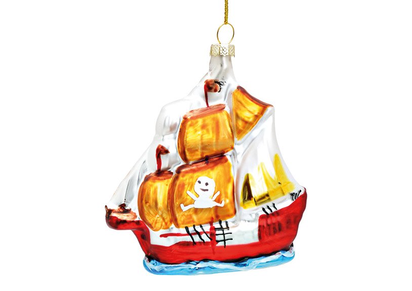 Percha de Navidad barco pirata de cristal coloreado (c/h/d) 9x10x4cm