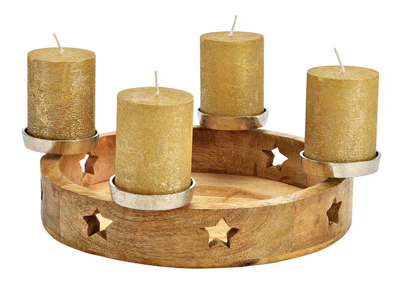 Advent wreath, candle holder made of mango wood, metal nature, silver (W/H/D) 36x6x36cm